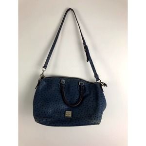 DOONEY & BOURKE Ostrich Leather Satchel Dark Blue Carryall Large Shoulder Bag